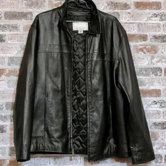 EUC!! Wilsons Leather M Julian Black Leather Jacket Quilted Lining Zip Front M‎ - Picture 1 of 7